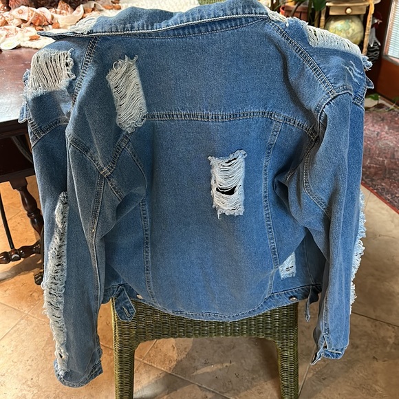 Jeans wear distressed denim jean jacket large xl - Picture 8 of 9